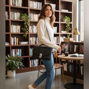 Brighton Black leather croc embossed unlock your heart crossbody clutch bag